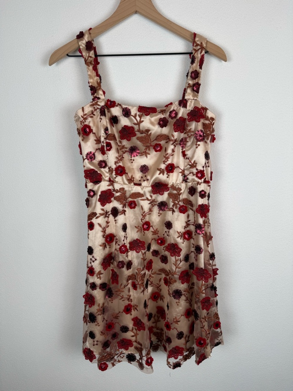 Lulu’s So Excited Nude Embroidered Sequin Skater Dress XL - Picture 4 of 11